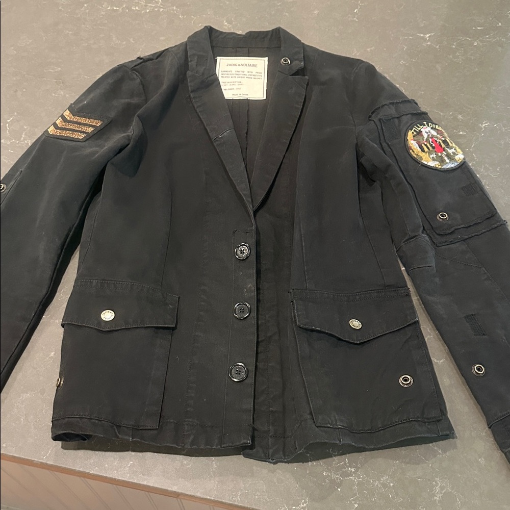 ZADIG & VOLTAiRE Black Military Style Jacket w/ Patches &button embellishments